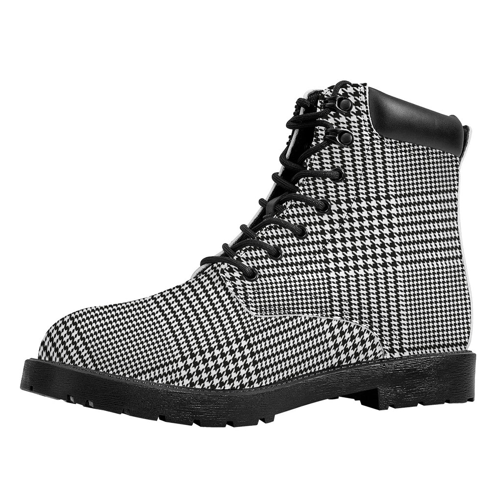 Black And White Glen Plaid Print Work Boots