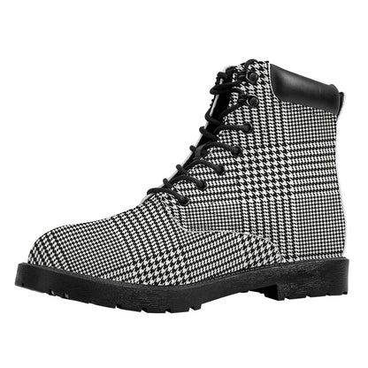 Black And White Glen Plaid Print Work Boots