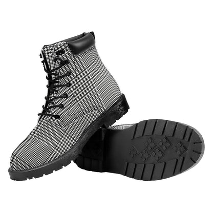 Black And White Glen Plaid Print Work Boots