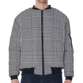 Black And White Glen Plaid Print Zip Sleeve Bomber Jacket