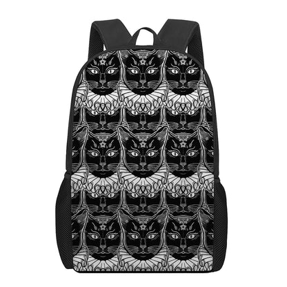 Black And White Gothic Wiccan Cat Print 17 Inch Backpack