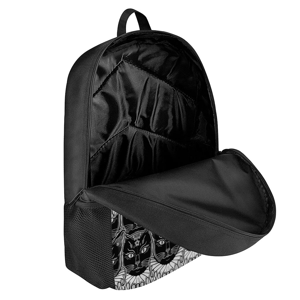 Black And White Gothic Wiccan Cat Print 17 Inch Backpack