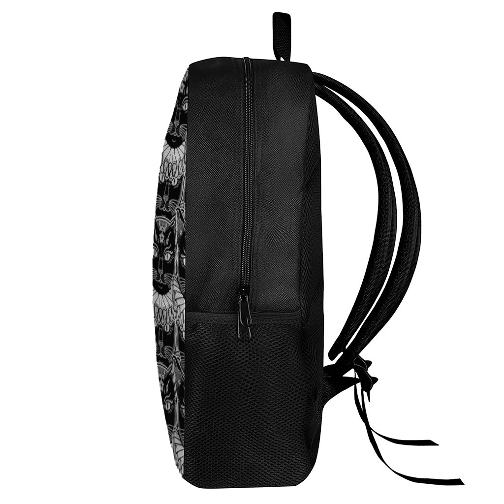 Black And White Gothic Wiccan Cat Print 17 Inch Backpack