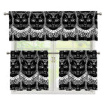 Black And White Gothic Wiccan Cat Print 3 Piece Kitchen Curtains