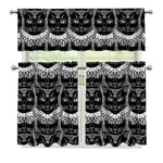 Black And White Gothic Wiccan Cat Print 3 Piece Kitchen Curtains