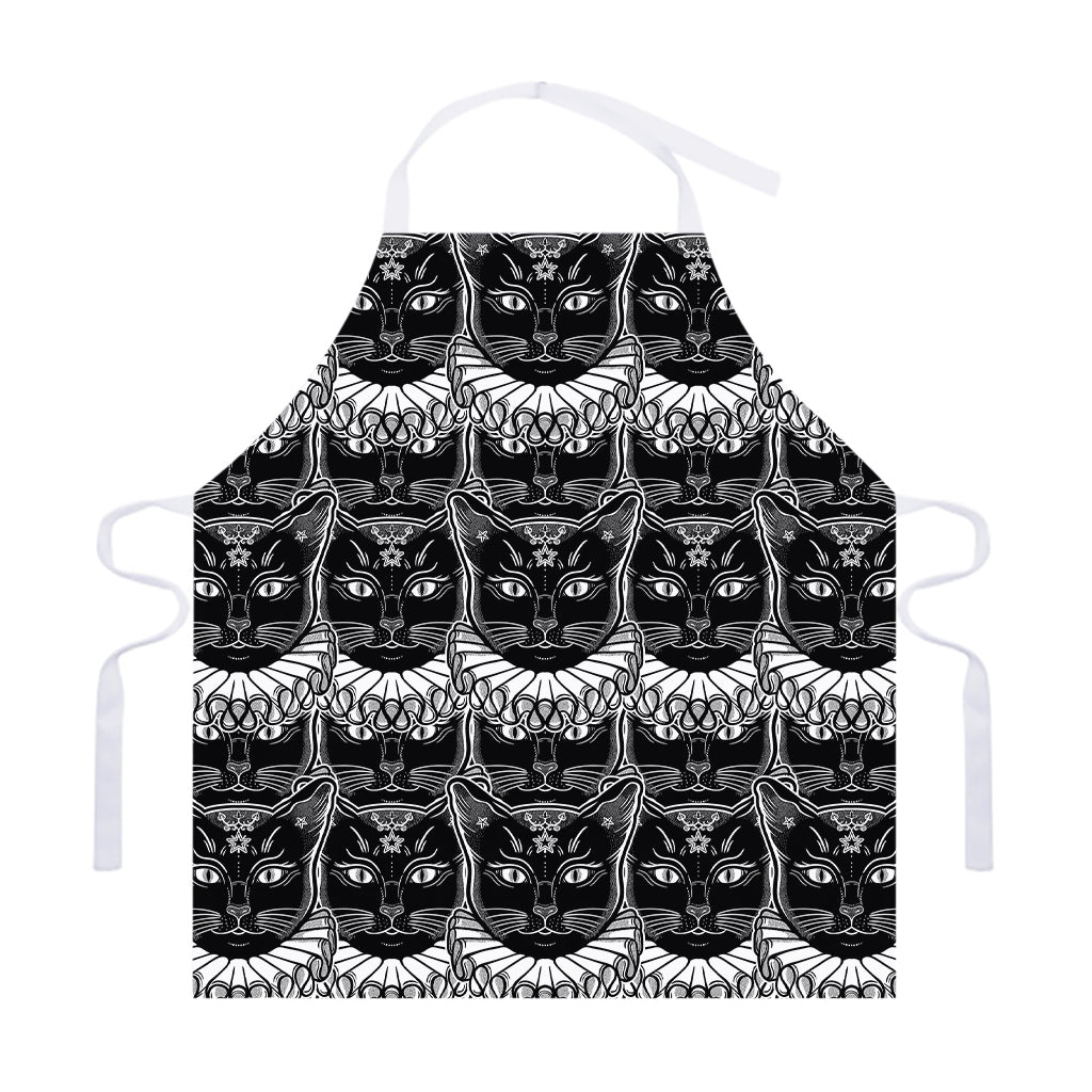 Black And White Gothic Wiccan Cat Print Adjustable Apron