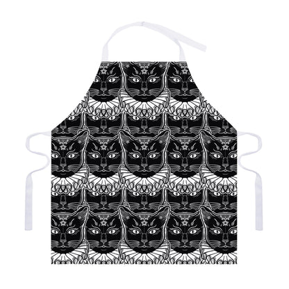 Black And White Gothic Wiccan Cat Print Adjustable Apron