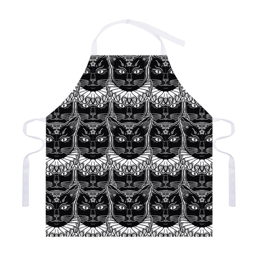 Black And White Gothic Wiccan Cat Print Adjustable Apron