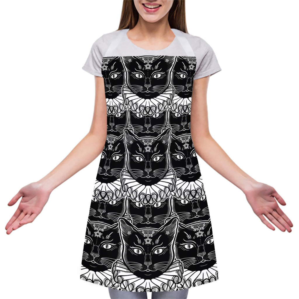 Black And White Gothic Wiccan Cat Print Adjustable Apron