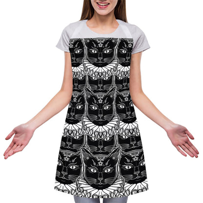 Black And White Gothic Wiccan Cat Print Adjustable Apron