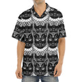 Black And White Gothic Wiccan Cat Print Aloha Shirt