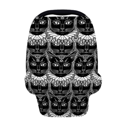 Black And White Gothic Wiccan Cat Print Baby Seat Cover