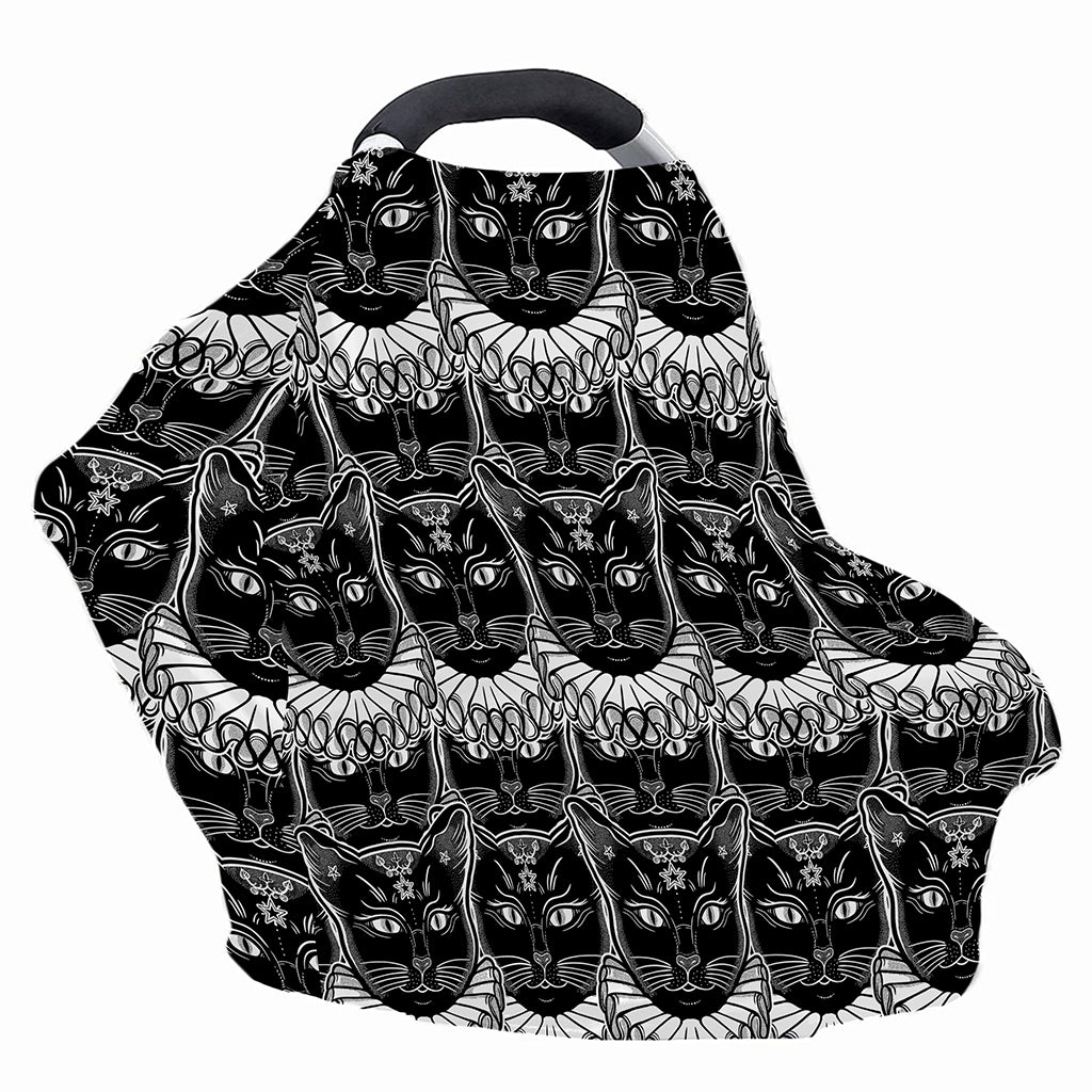 Black And White Gothic Wiccan Cat Print Baby Seat Cover
