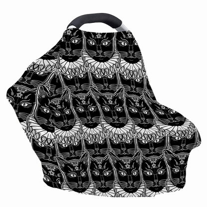 Black And White Gothic Wiccan Cat Print Baby Seat Cover