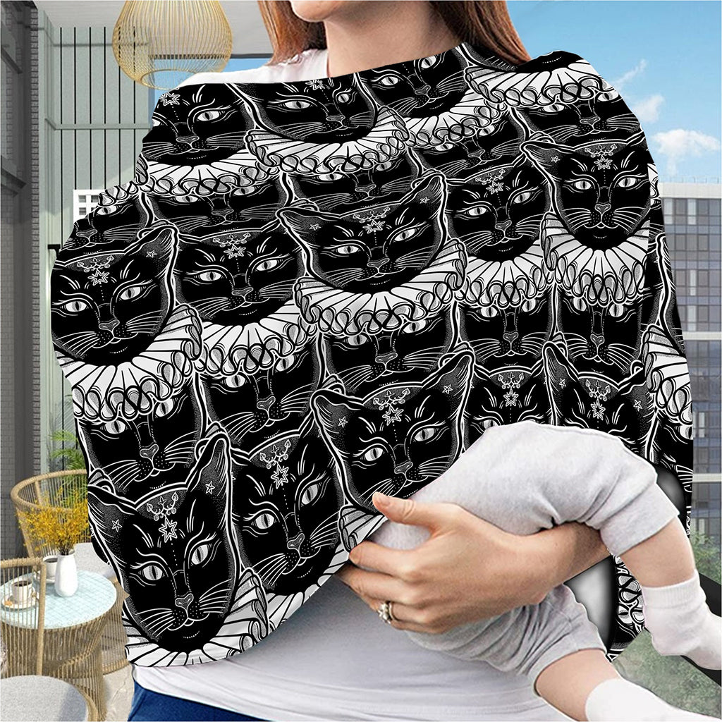 Black And White Gothic Wiccan Cat Print Baby Seat Cover