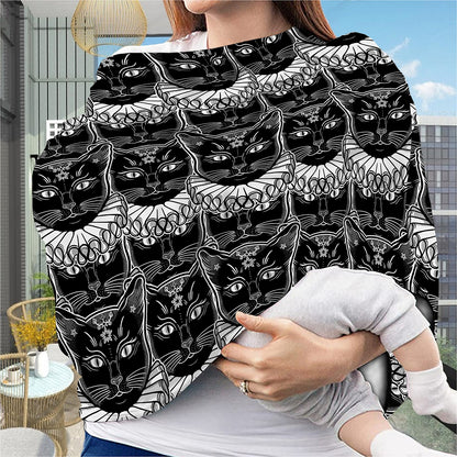 Black And White Gothic Wiccan Cat Print Baby Seat Cover