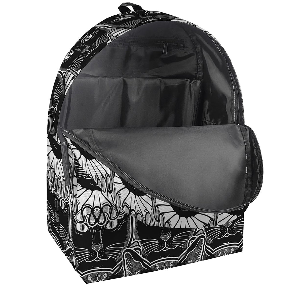 Black And White Gothic Wiccan Cat Print Backpack