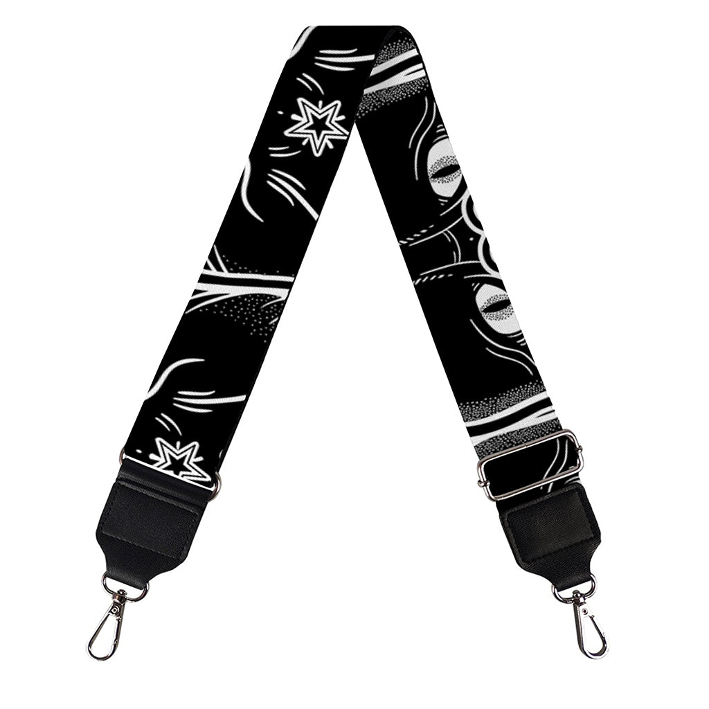 Black And White Gothic Wiccan Cat Print Bag Strap