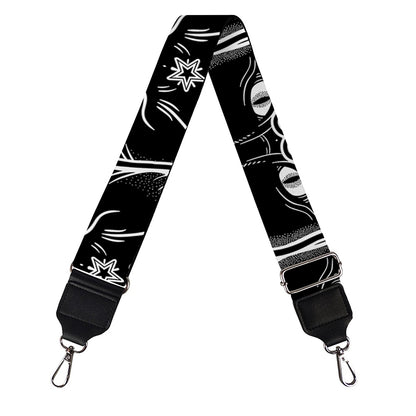 Black And White Gothic Wiccan Cat Print Bag Strap