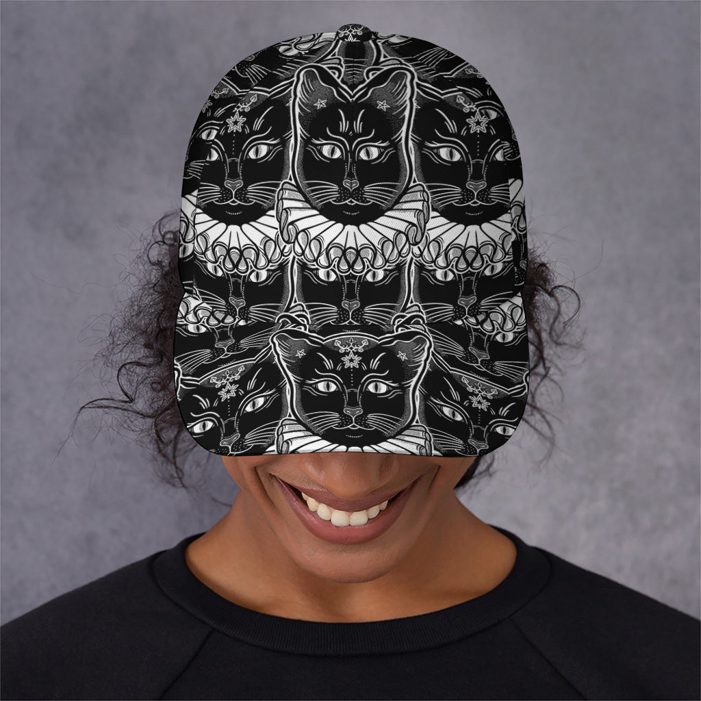 Black And White Gothic Wiccan Cat Print Baseball Cap