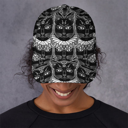 Black And White Gothic Wiccan Cat Print Baseball Cap
