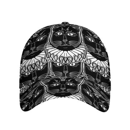 Black And White Gothic Wiccan Cat Print Baseball Cap
