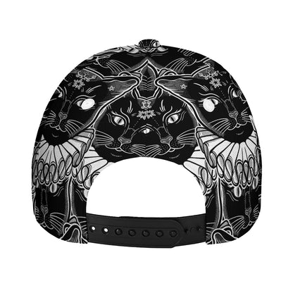 Black And White Gothic Wiccan Cat Print Baseball Cap