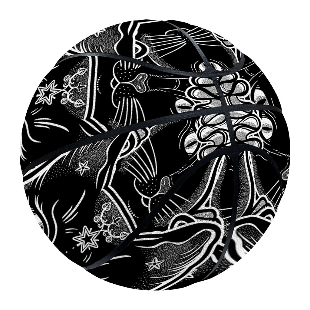 Black And White Gothic Wiccan Cat Print Basketball