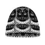 Black And White Gothic Wiccan Cat Print Beanie