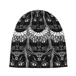Black And White Gothic Wiccan Cat Print Beanie