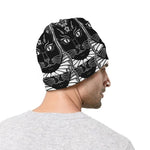 Black And White Gothic Wiccan Cat Print Beanie