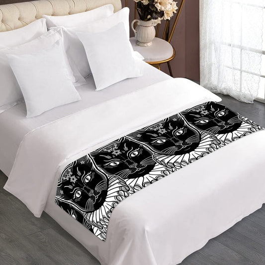Black And White Gothic Wiccan Cat Print Bed Runner