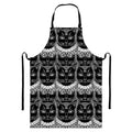 Black And White Gothic Wiccan Cat Print Bib Apron With Pocket