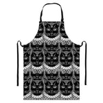 Black And White Gothic Wiccan Cat Print Bib Apron With Pocket