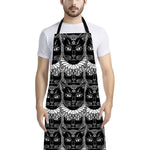 Black And White Gothic Wiccan Cat Print Bib Apron With Pocket