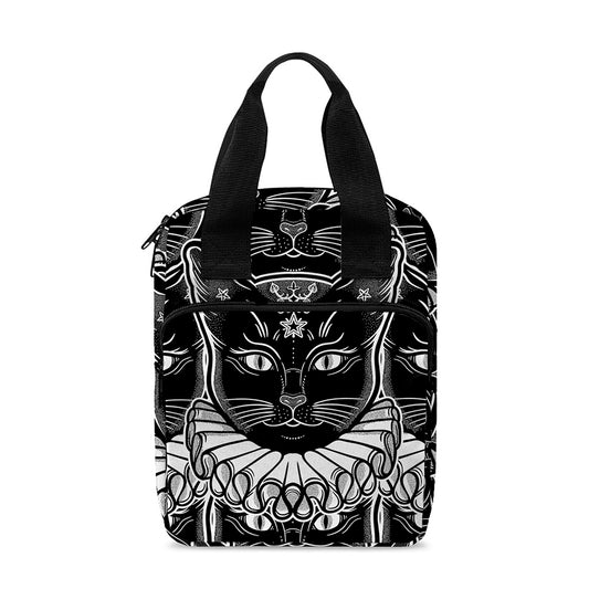 Black And White Gothic Wiccan Cat Print Bible Tote Bag