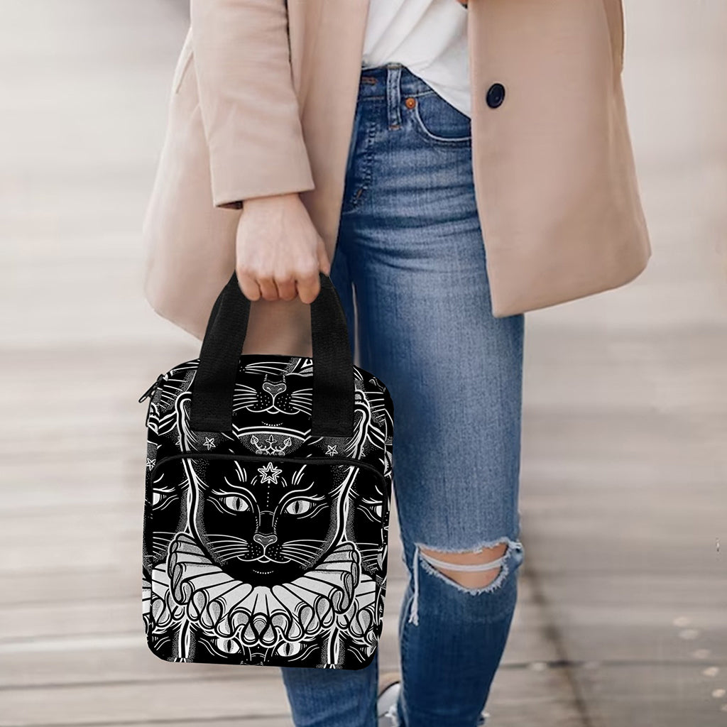 Black And White Gothic Wiccan Cat Print Bible Tote Bag