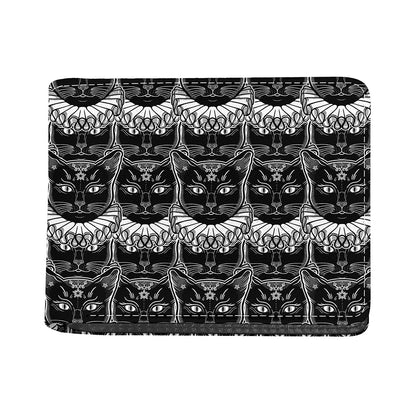 Black And White Gothic Wiccan Cat Print Bifold Wallet