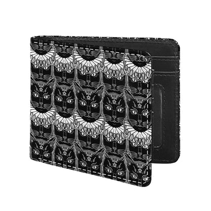 Black And White Gothic Wiccan Cat Print Bifold Wallet
