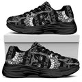 Black And White Gothic Wiccan Cat Print Black Chunky Shoes