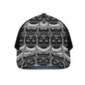 Black And White Gothic Wiccan Cat Print Black Mesh Trucker Hat