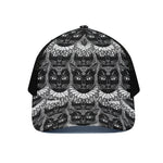 Black And White Gothic Wiccan Cat Print Black Mesh Trucker Cap