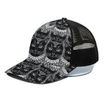 Black And White Gothic Wiccan Cat Print Black Mesh Trucker Cap