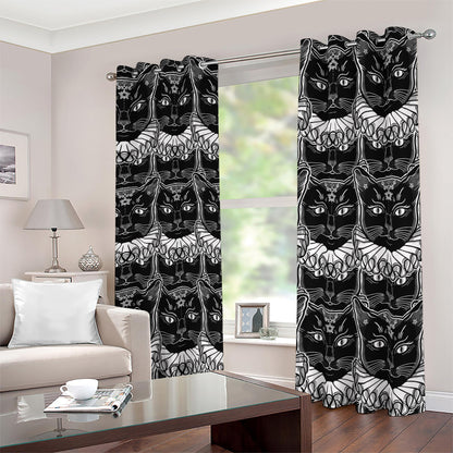 Black And White Gothic Wiccan Cat Print Blackout Grommet Curtains