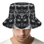 Black And White Gothic Wiccan Cat Print Bucket Hat