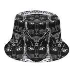 Black And White Gothic Wiccan Cat Print Bucket Hat