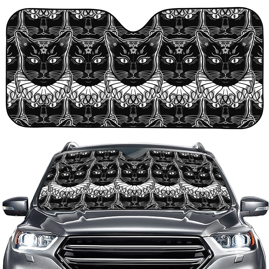 Black And White Gothic Wiccan Cat Print Car Windshield Sun Shade