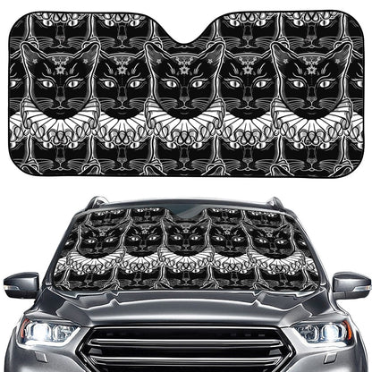 Black And White Gothic Wiccan Cat Print Car Windshield Sun Shade