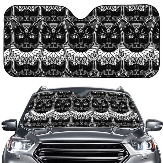 Black And White Gothic Wiccan Cat Print Car Windshield Sun Shade