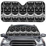 Black And White Gothic Wiccan Cat Print Car Windshield Sun Shade
